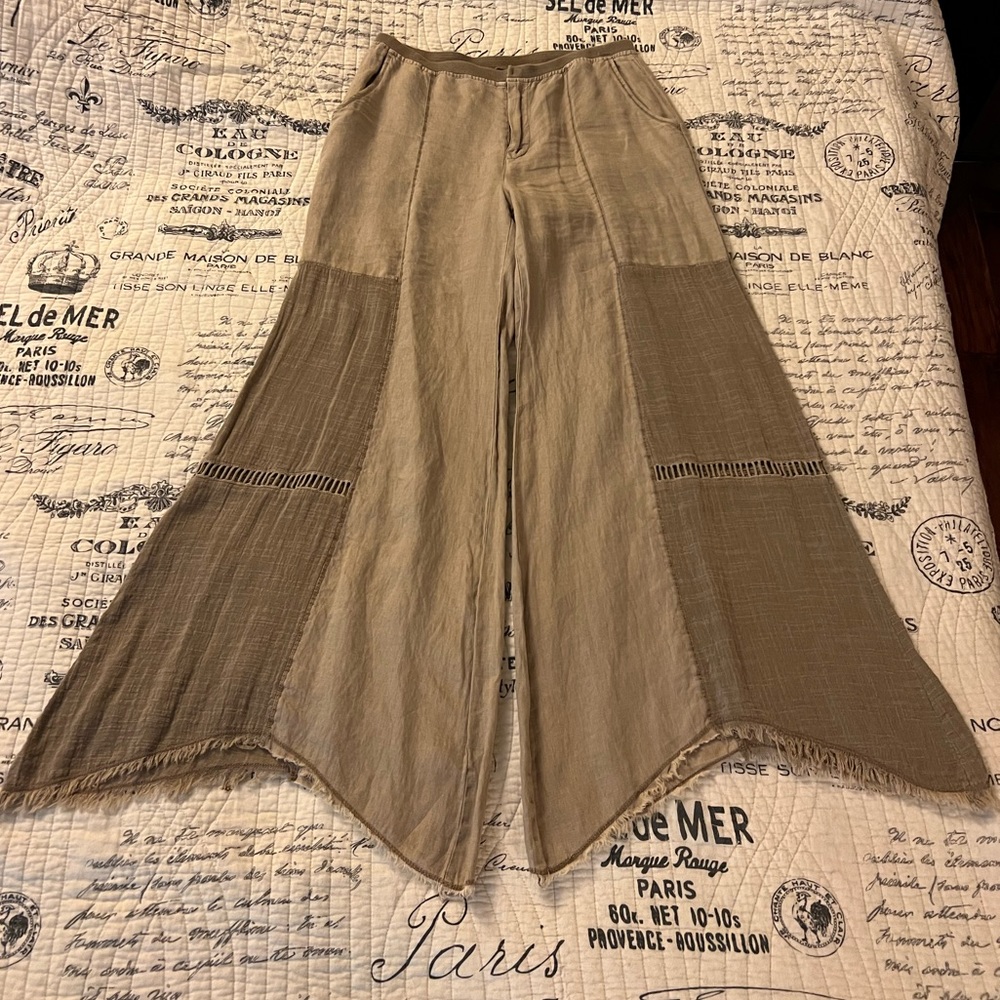 Mind Set  Linen Beige Tan Flare Pants Size Small S